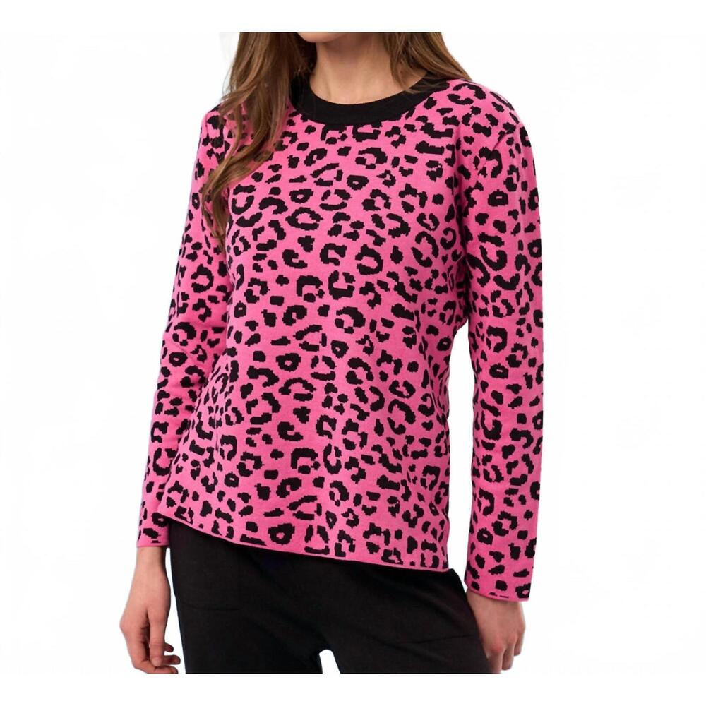 NEW FRENCH KYSS leopard print scoop neck top in rose/black